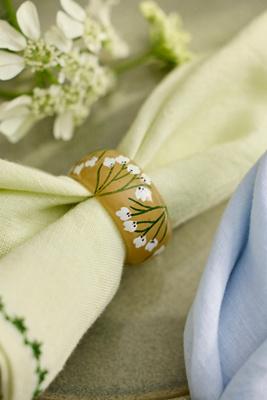 Painted Floral Glass Napkin Rings, Set of 4