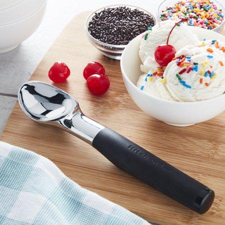 KitchenAid Chrome Ice Cream Scoop, Black Silicone Handle, Dishwasher Safe
