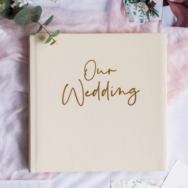 Wedding Photo Album Cream Gold – Blank Wedding Scrapbook Album – Pictures Photos Stored Safely Marriage Albums – 12 inch square - 2 x Pockets, Wedding Gift