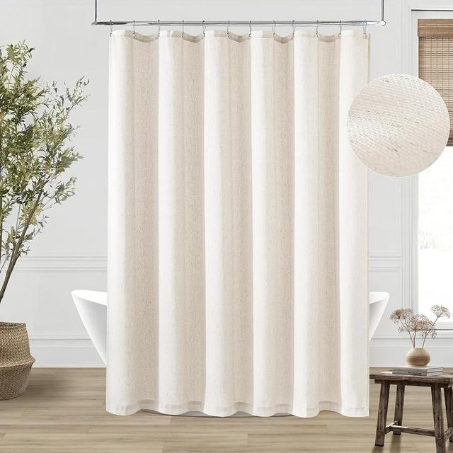 90 Inch Shower Curtain Linen Neutral Extra Long Shower Curtain for Bathroom Bath Curtain Earth Tone Boho Shabby Chic Country Rustic Cloth Shower Curtains Bathroom Decor, Cream Colored Ivory, 72x90