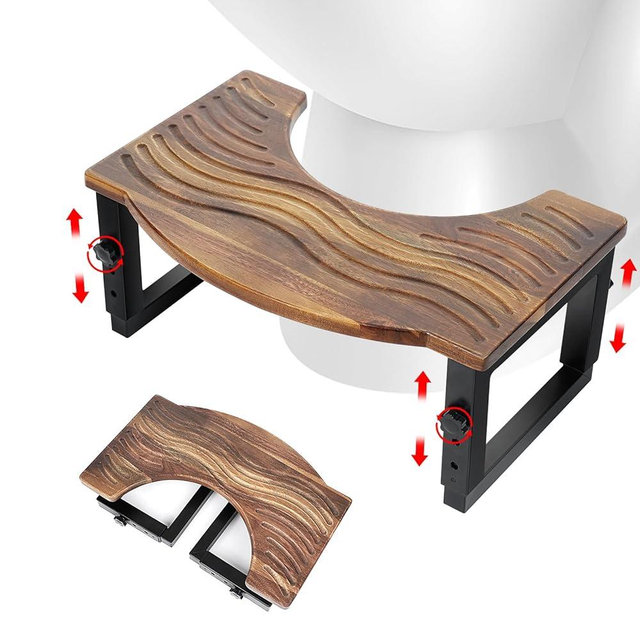 Toilet Stool Foldable,7,8,9 in Adjustable Height,Acacia Wood Poop Stool for Potty Training,Squat Potty for Adults,Squatting Position Helps Improves Bowel Health&Relieves Constipation (Patent Pending)