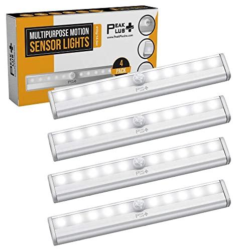 LED Motion Sensor Light 10 LED Battery Operated Lights - LED Under Cabinet Lighting - Stick On Lights Magnetic Wireless Motion Sensor Night Light for Closet, Counter, Stairway [4 Pack] by PeakPlus
