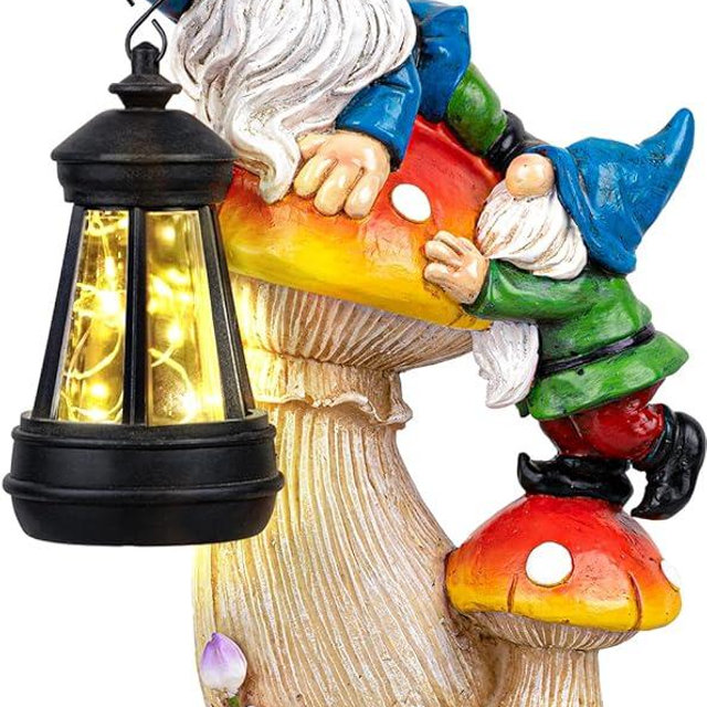 C&Y&G&X Solar Garden Gnome Statue - Waterproof Outdoor Mushroom Decor with Solar Lantern LED Lights for Yard, Lawn, Patio – Ideal Gifts for Mom Grandma Women Wife Sister