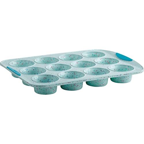 Trudeau Structured Silicone Muffin Pan, 12 Cup, Confetti/Blue