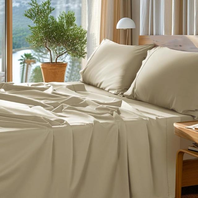 SONORO KATE 100% Egyptian Cotton Sheets Set - 1000 High Thread Count, Luxury 5-Star Hotel Sateen Bed Sheets, Soft, Breathable Long Staple Sheets, Fit up to 16" - 4 PC (Linen,King)