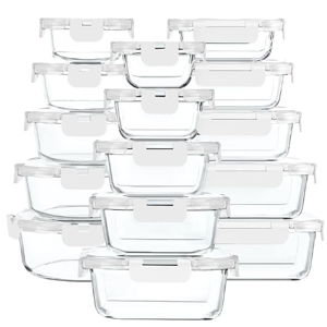30 Pieces Glass Food Storage Containers with Upgraded Snap Locking Lids,Glass Meal Prep Containers Set - Airtight Lunch Containers, Microwave, Oven, Freezer and Dishwasher Friendly (White)