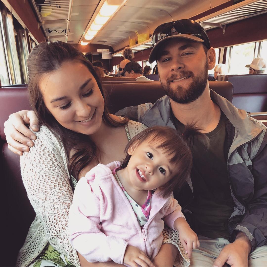 Enjoying a train ride in Hood River, Oregon.