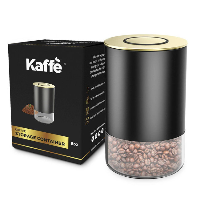 Kaffe 8oz Round Glass Coffee Storage Canister with Airtight Lid - Gold