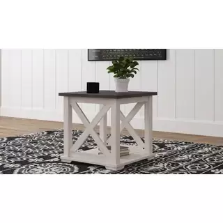 Dorrinson Casual Square End Table, White/Brown