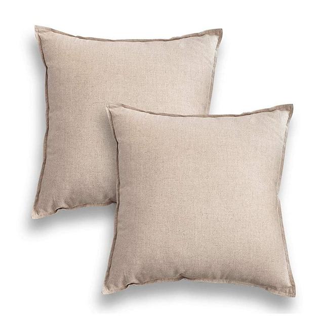 Jeanerlor Set of 2 20"x20" Yellow Pillowcase with Zipper Cousion Cover Decor Cotton Linen to Embellish Students' Dormitory/Study Room/House/Office,(50 x 50cm), Light Linen