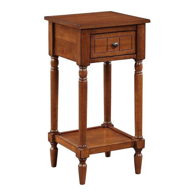 Convenience Concepts French Country Khloe 1 Drawer Accent End Table 14" - Traditional Farmhouse Side Table with Storage Drawer and Shelf for Living Room, Walnut