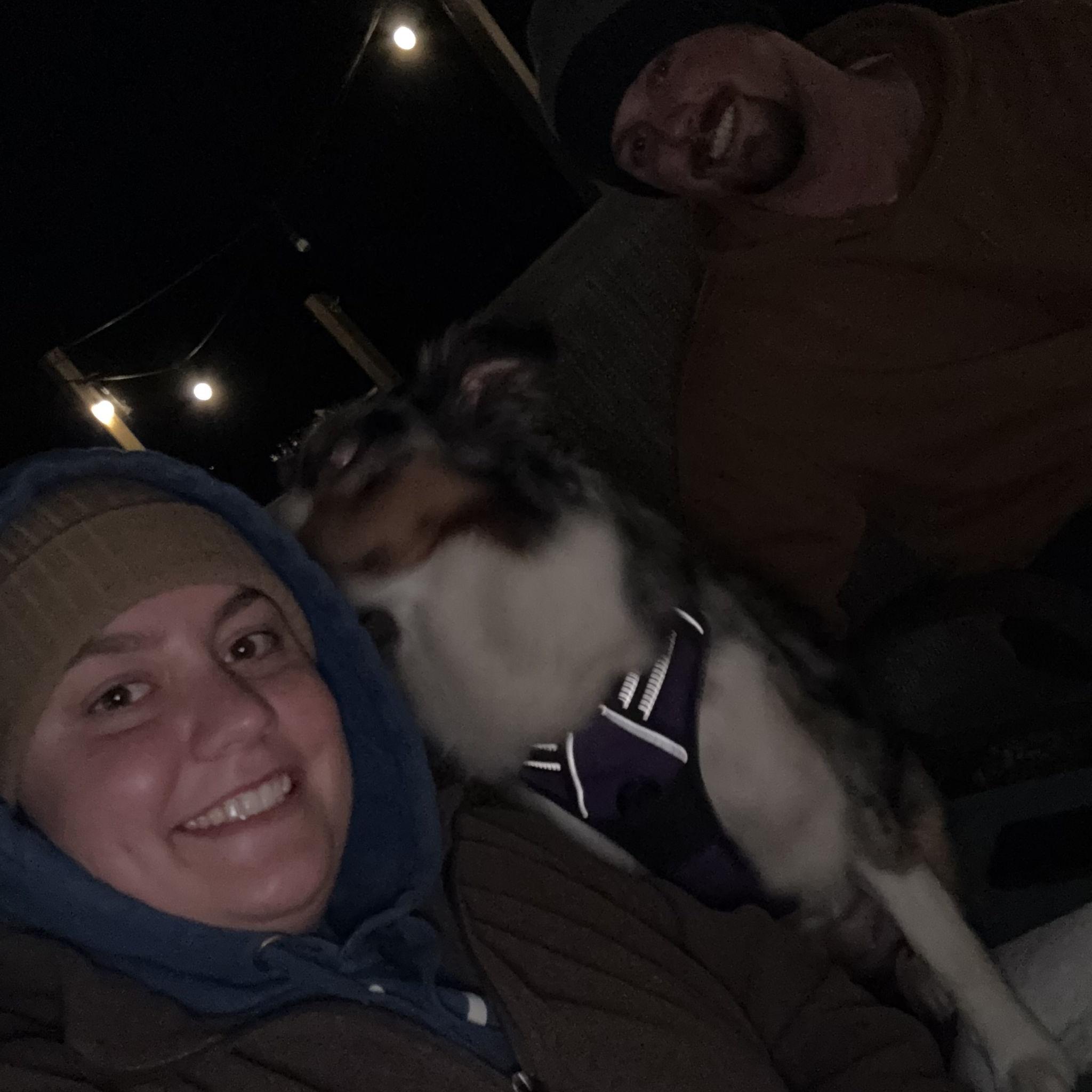 Maisy loves the fire pit and will sit on the side table between the chairs to be close to us!