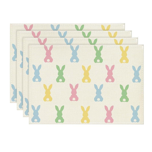 Artoid Mode Colorful Bunny Rabbit Easter Placemats Set of 4, 12x18 Inch Seasonal Table Mats for Party Kitchen Dining Decoration