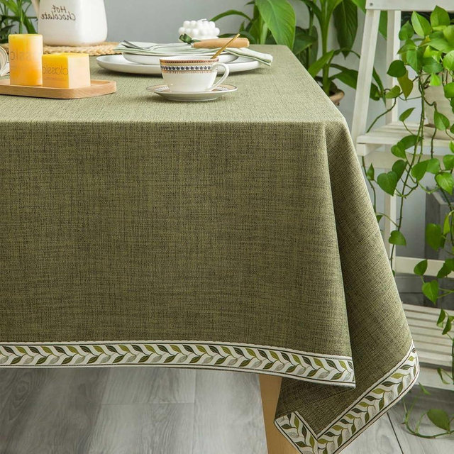 GLORY SEASON Textured Table Clothes Linen Style Rustic Washable Tablecloth Jacquard Trim Rectangle Table Cloth,Oblong Table Cover for Kitchen Dinning Tabletop Decoration Olive Green,55x70 Inch