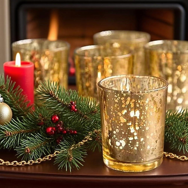 BALITIOYI Gold Mercury Votive Candle Holders 12 Pcs Votives Glass Table Wedding Decorations (12, 2.7" x 2.1")