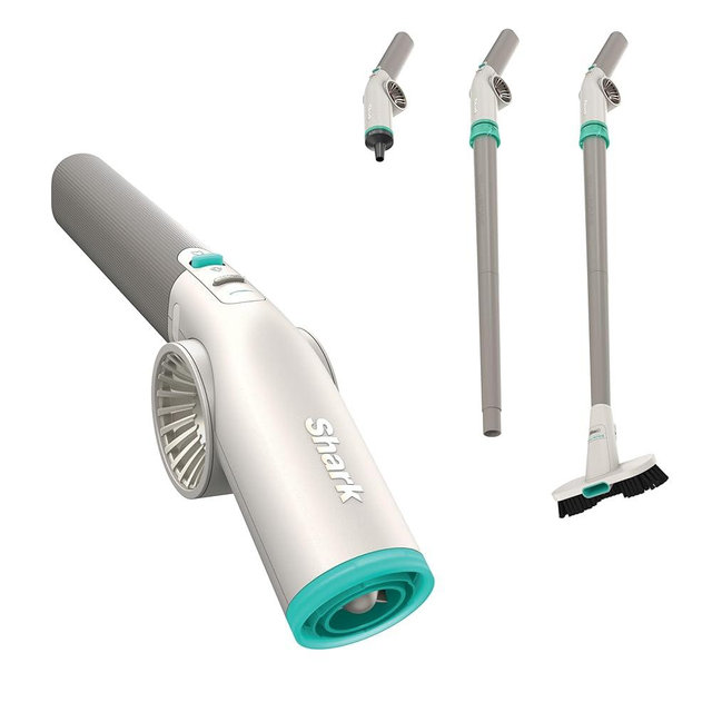 NEW Shark BlastBoss — All-in-One Air Blasting System with BlastBroom, Precision Nozzle, Extension Wand, Indoor/Outdoor Cleaning, 0-190 MPH, Cordless Handheld Blower, Rechargeable, Dove, AB2111GY