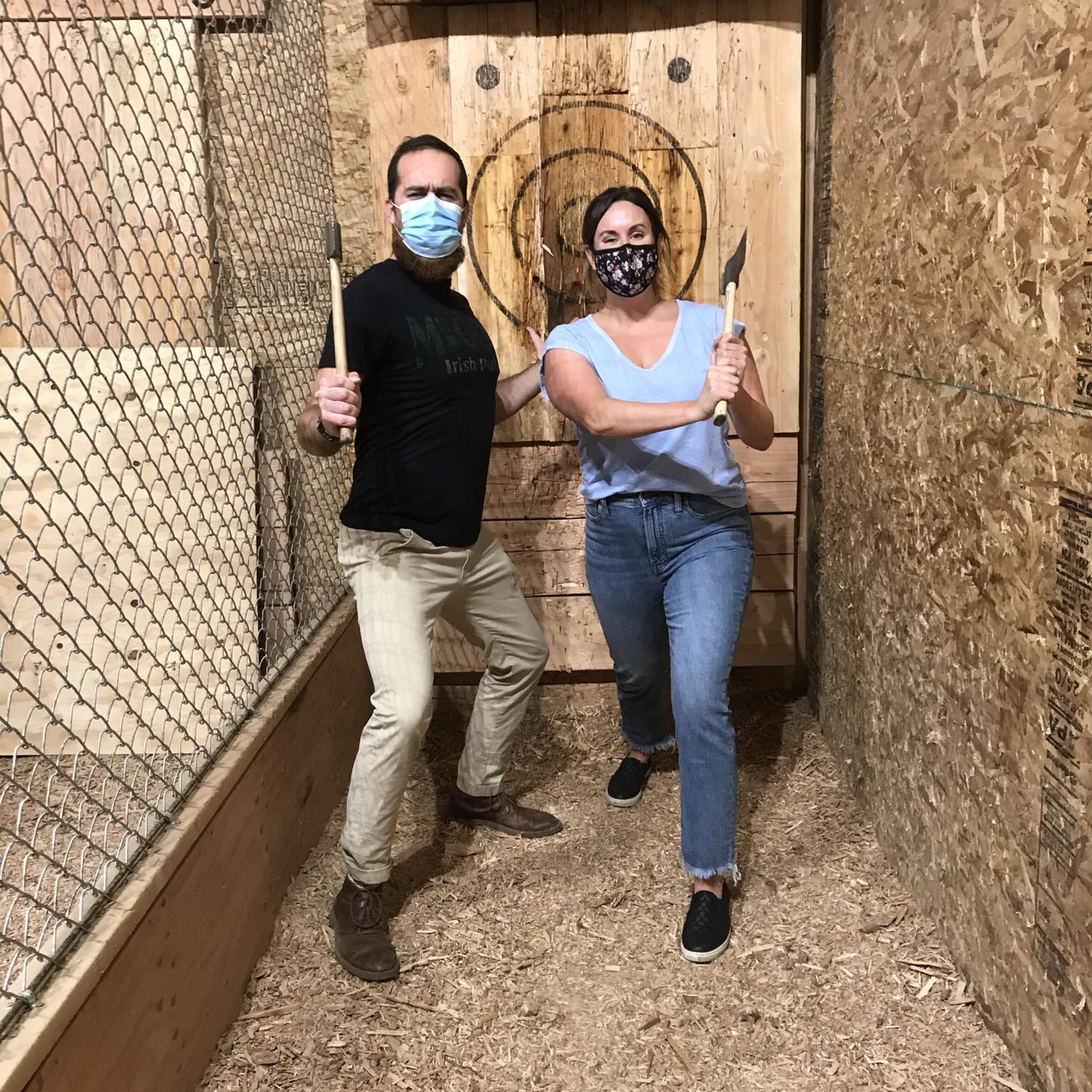 We found a fun activity to do during the Covid times. Turns out we’re both pretty decent at throwing axes.