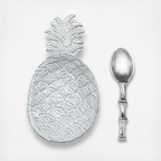 Ceramic Pineapple Canape & Bamboo Spoon