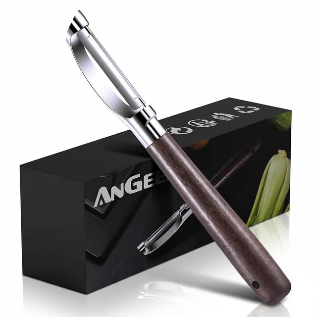 Premium Vegetable Peeler, Stainless Steel Potato Peeler with Ergonomic Wood Handle, Sharp Veggie Peeler for Potatoes, Carrots, Fruits & Cabbage, Professional Peeler for Kitchen (I Shape)