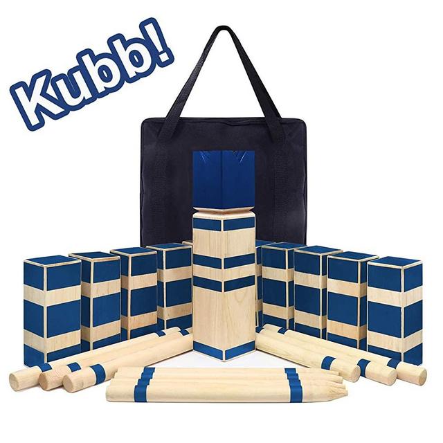 RELIANCER Kubb Game Set Wooden Outdoor Lawn Game w/Storage Bag Backyard Tossing Grass Game Hardwood Kubb Party Team Game Swedish Viking Chess Beach Strategic Kubb Family Games for Yard Wedding BBQs