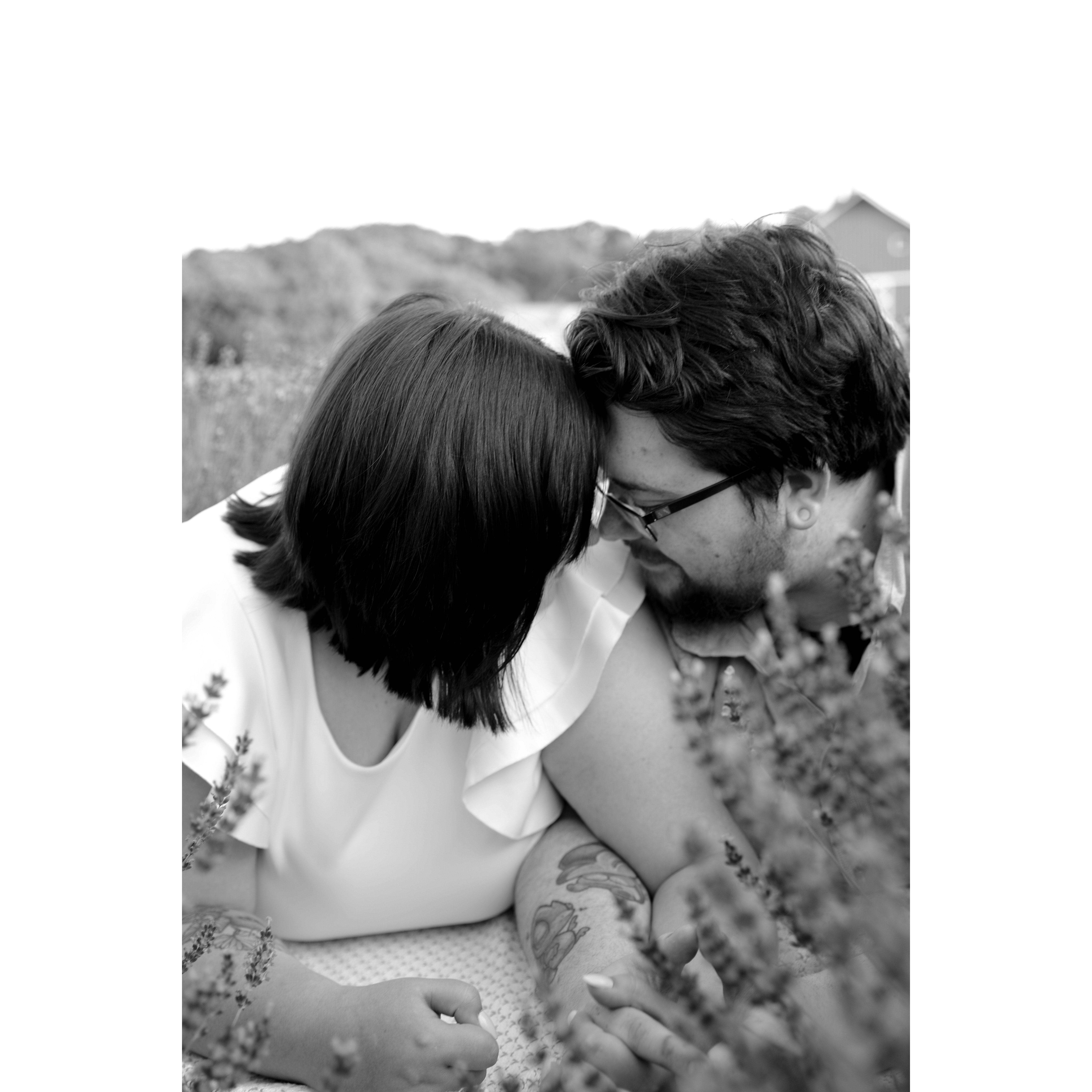 Engagement photoshoot at Sunset Ridge Lavender Farms. Photographer was Bloom Photography, LLC