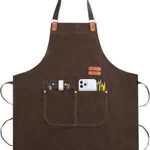 Apron for Men Women, Chef Apron with Adjustable Neck Strap, Heavy Duty Apron with Pockets, for Cooking, Gardening -Dark Brown