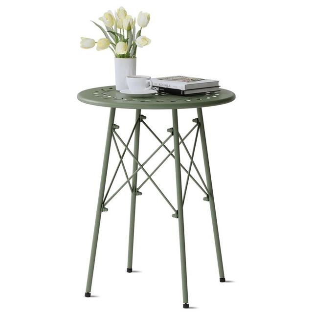 XIV Outdoor Side Table, Small Outdoor Table, Round Patio Side Table Metal, Weatherproof, Small Accent End Table for Patio, Garden, Balcony, Yard (Green)