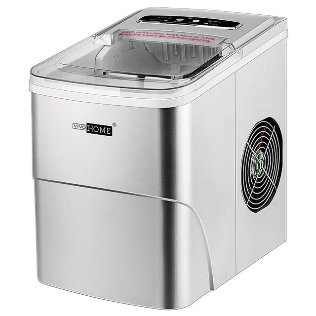 VIVOHOME Electric Portable Compact Countertop Automatic Ice Cube Maker Machine with Visible Window 26lbs/day Silver
