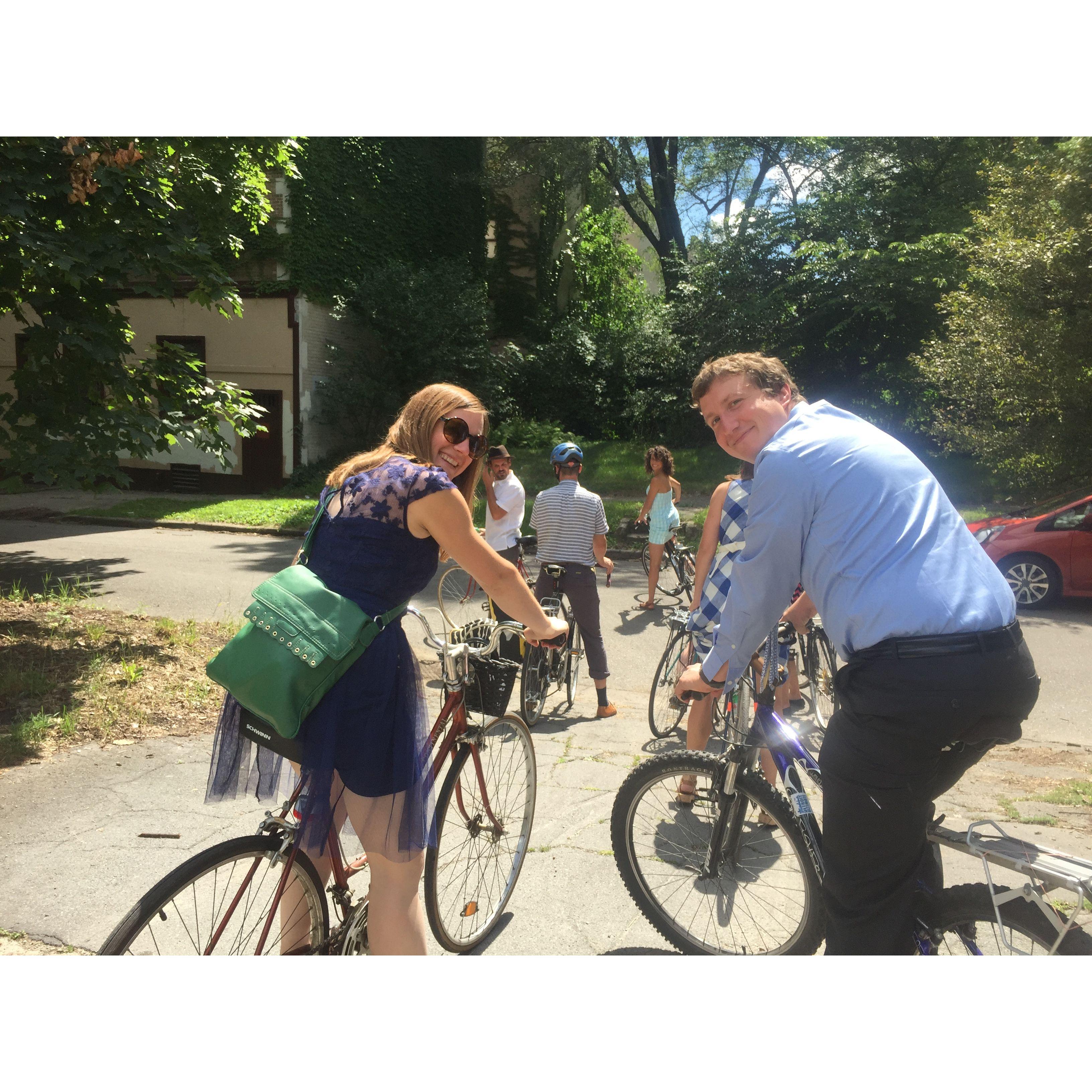 Riding bikes to a friend's wedding in Detroit
