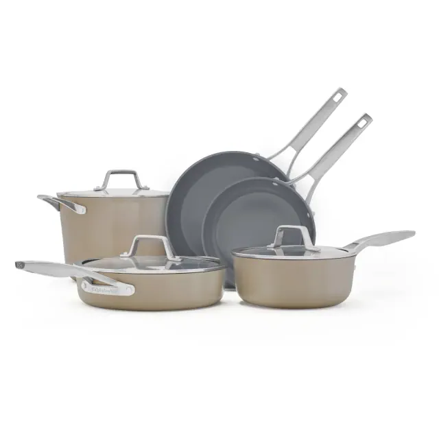 Calphalon 8pc Premier Ceramic Mushroom Cookware Set: Nonstick, Anodized Aluminum, Oven & Dishwasher Safe, Includes Lids