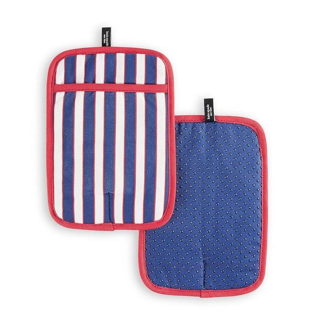 Kate Spade New York Botanical Stripe Pot Holder 2-Pack Set, 7" x 10", Navy Blue/Red