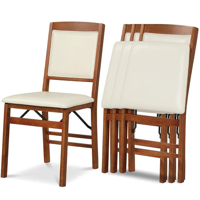 COSTWAY Folding Dining Chairs Set of 4, Wooden Kitchen Side Chairs w/Padded Seat, Solid Wood Frame, 400 LBS Load Bearing, No Assembly Needed, Vintage Foldable Chairs for Dining Living Room, Walnut