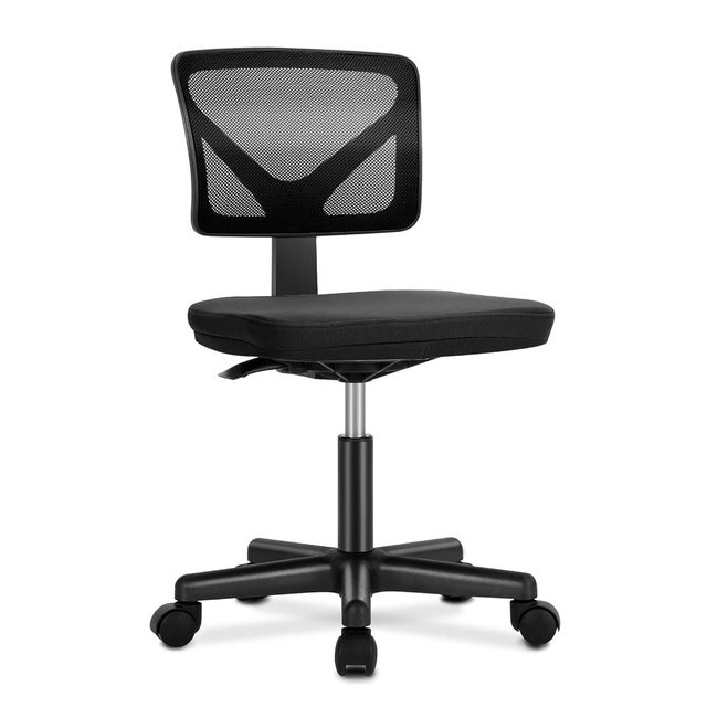 DUMOS Armless Office Chairs with Wheels, Ergonomic Adjustable Home Desk Swivel Rolling Task Chair No Arms, Comfy Mesh Mid Back Computer Work Vanity Desk Chairs for Small Spaces, New Black