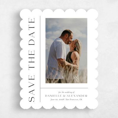 White Scalloped Wedding Save the Date - Classic Chapel Photo
