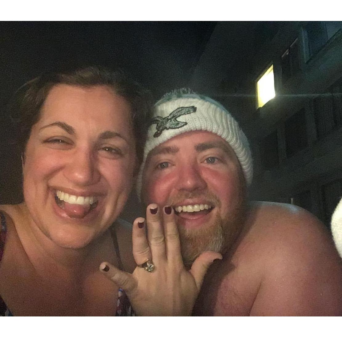 When he asked and she said 'yes.' [editor's note: they are not nude. get your mind out of the gutter, they were in a hot tub with appropriate hot tub attire on.]