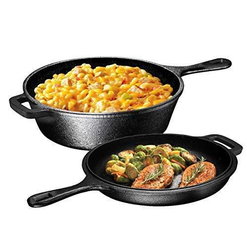 Ultimate Pre-Seasoned 2-In-1 Cast Iron Multi-Cooker - Heavy Duty 3 Quart Skillet and Lid Set, Versatile Healthy Design, Non-Stick Kitchen Cookware, Use As Dutch Oven Frying Pan (Pre-Seasoned)