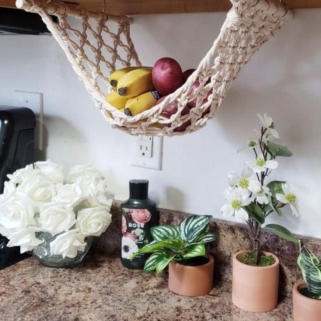 Fruit Veggie Hammock, Macrame Hanging Basket, Produce Storage, Kitchen Decor, Under Cabinet Hammock, Fruit Basket