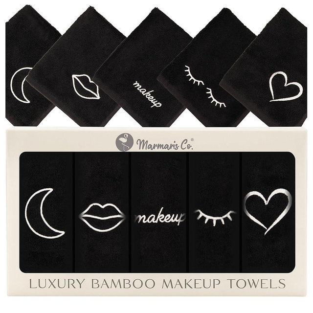 Marmaris Co. Luxury Black Makeup Washcloths for Face, 5-Pack Makeup Towels Face Washcloth, Viscose from Bamboo & Cotton