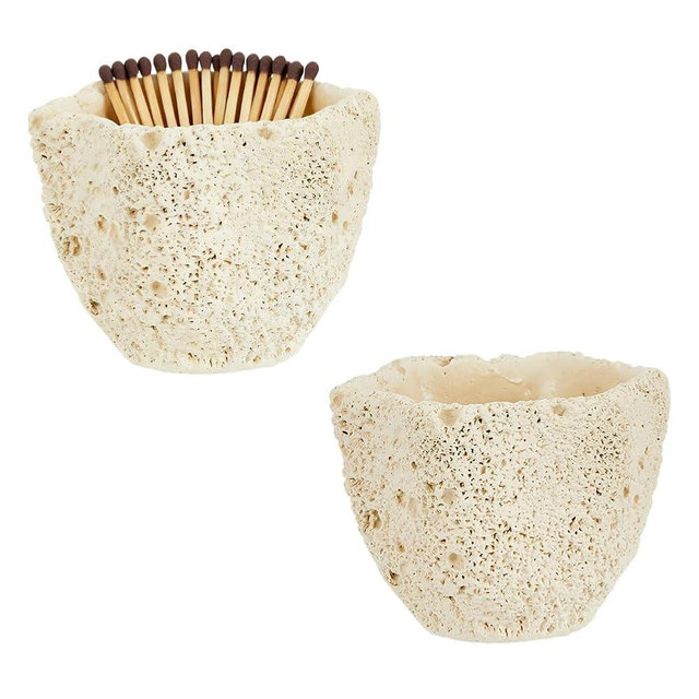 DICOSMETIC 2Pcs Decorative Match Holder Concrete Cute Match Jar Beige Matchstick Organizer Modern Home Decor Gifts Handmade Matches Box for Fireplace Bathroom Candle