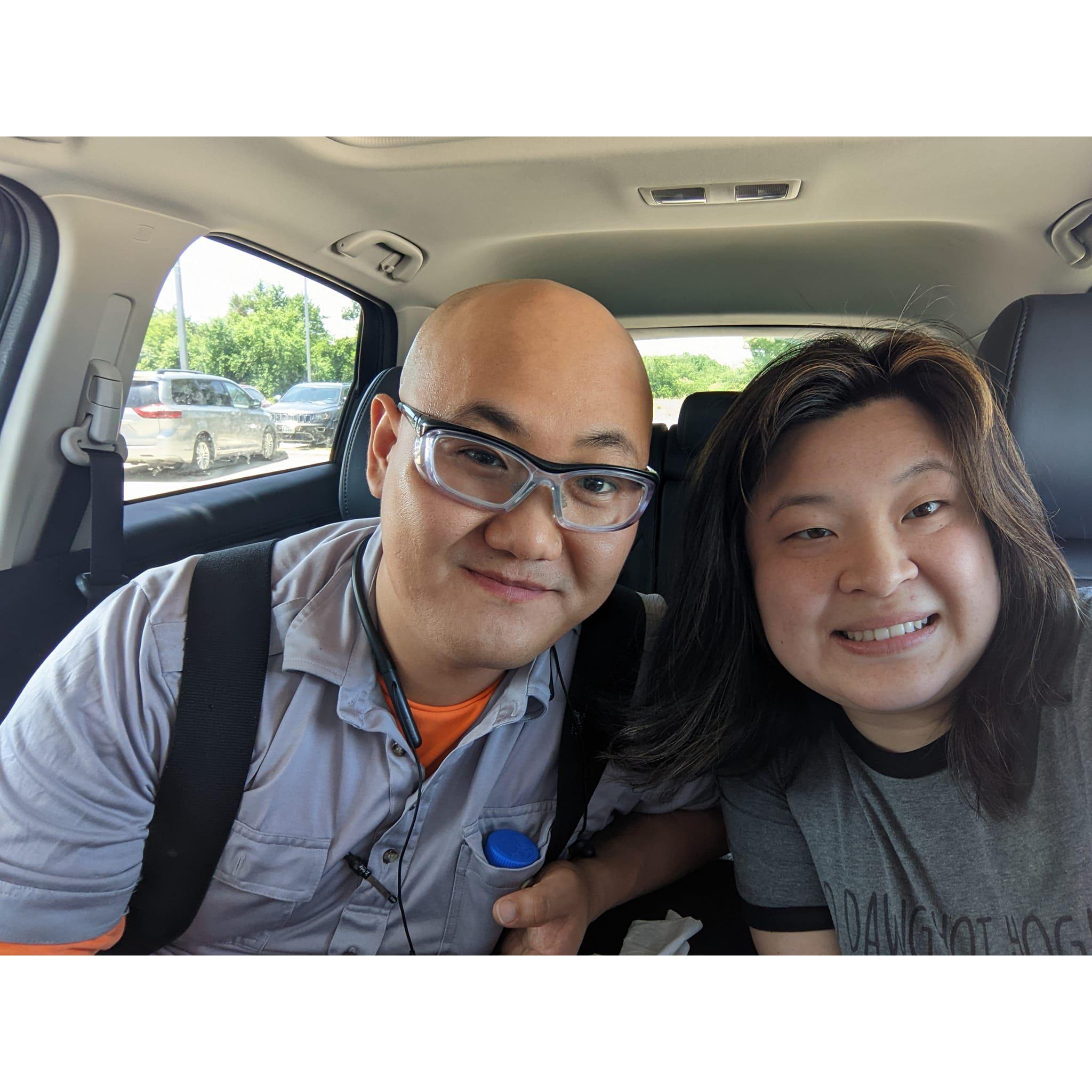 Annie visiting Sam at his jobsite in Frisco