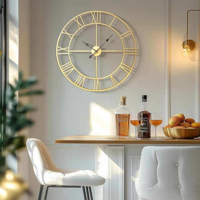 Cuspin Wall Clock, Gold 30 Inch Extra Large Wall Clock for Living Room Kitchen Mantel, Battery-Operated Metal Roman Number Round Decorative Big Wall Clock for Bedroom, Silent Non Ticking