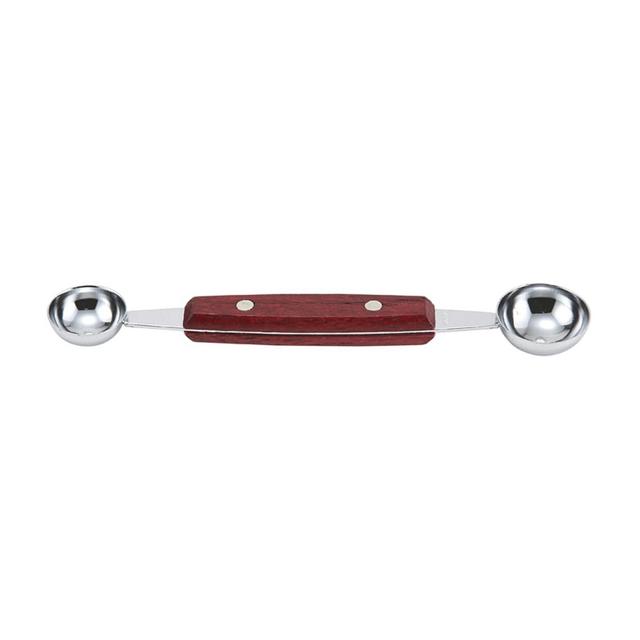 Winco Double Melon Baller, Stainless Steel with Wooden Handle, 7"