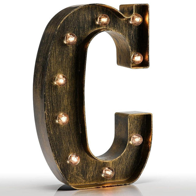 Pooqla Vintage Light Up Marquee Letters with Lights – Illuminated Industrial Style Lighted Alphabet Letter Signs - Coffee Bar Apartment Bedroom Wall Home Initials Decor A-Z
