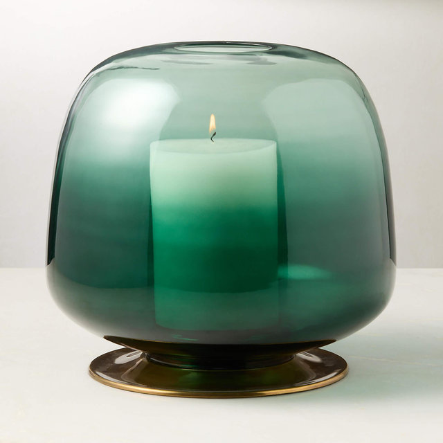 Roxana Ombre Forest Green Glass Hurricane Candle Holder