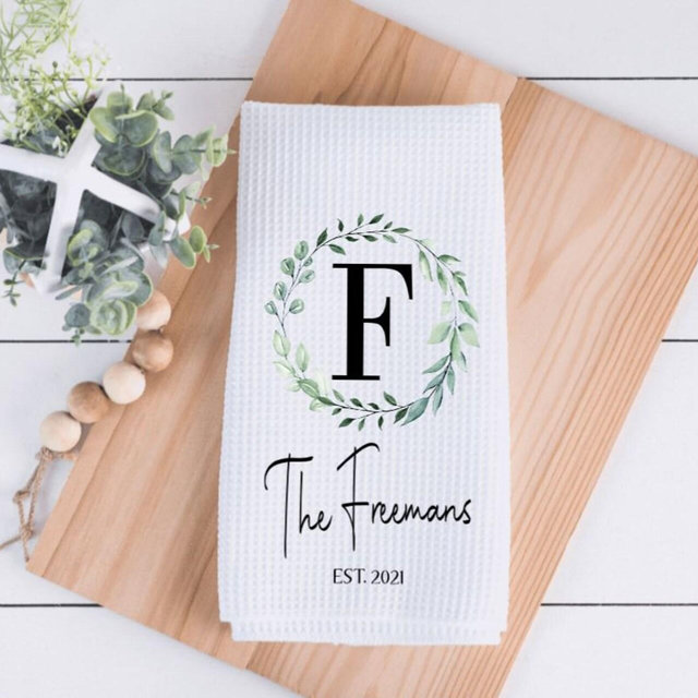 Personalized Kitchen Towel,monogram, Last name, Waffle towel, bridal Gift Farmhouse ,House warming Gift, Wedding Gift, tea towel, dish towel