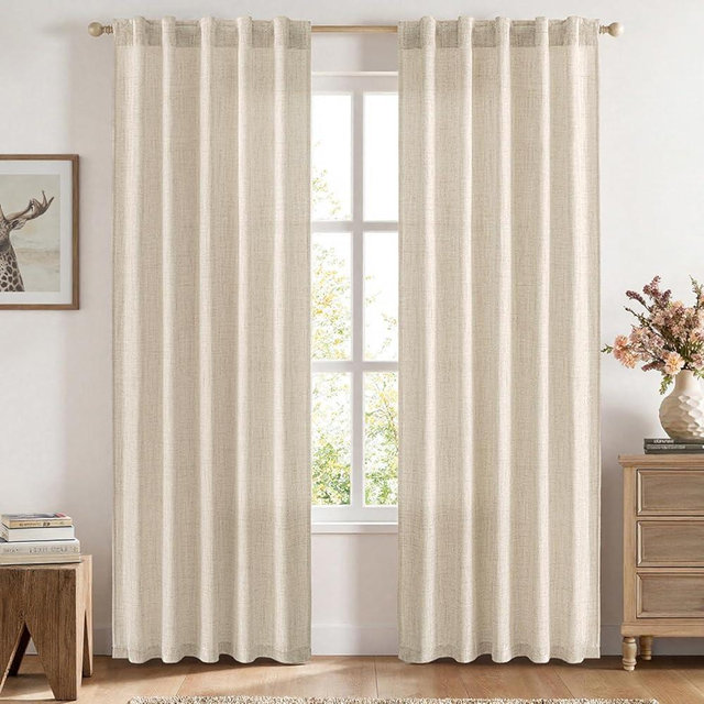 MIULEE Faux Linen Curtains 84 Inch Length 2 Panels Natural Cream Beige Semi Sheer Curtain with Back Tab Rod Pocket, Light Filtering Window Privacy Burlap Drapes for Living Room Bedroom 42W x 84L