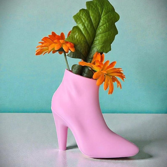 3D Printed Decorative Flower Pot – Shaped Like a High Heel Shoe – Unique Home or Office Decor Planter (Pink)