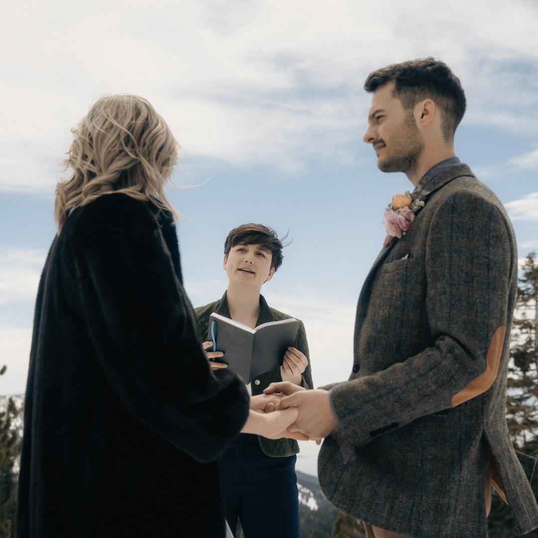 Amy officiated our elopement atop chickadee ridge overlooking Lake Tahoe