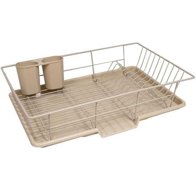 3-Piece Large Kitchen Sink Dish Drainer, Beige