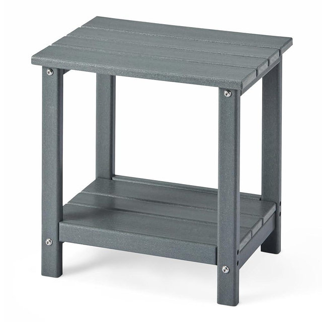 Amazon Basics Outdoor Side Table with Lower Shelf, Weather-Resistant Stainless Steel, 41.91cm x 32cm x 41.91cm, Grey, 1-Pack